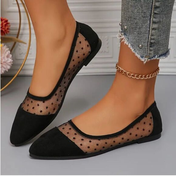 Mesh Polka Dot Mesh Flats - Picture 1 of 4